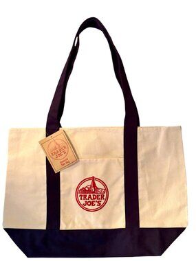 Trader Joe'S large navy and white 2026 tote bag